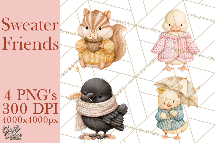 Cozy Fall Animals Clipart PNG, Fall Sweater Friends