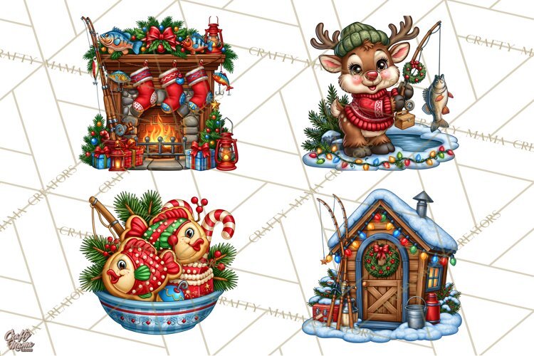 Christmas Fishing Clipart PNG example image 1
