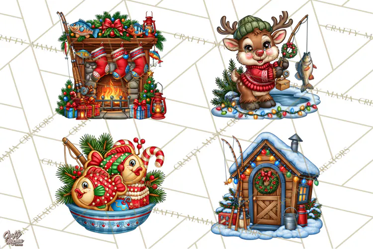 Christmas Fishing Clipart PNG
