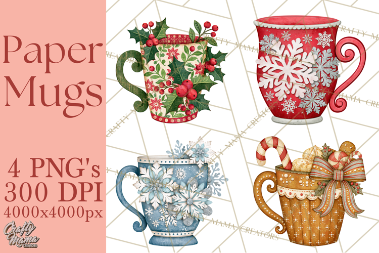 Patterned Christmas Coffee Mug Clipart PNG, Cozy Drinks