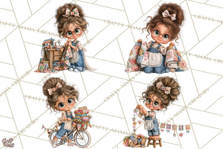 Patchwork Village Clipart PNG, Quilting Seamstress Quilt example image 1