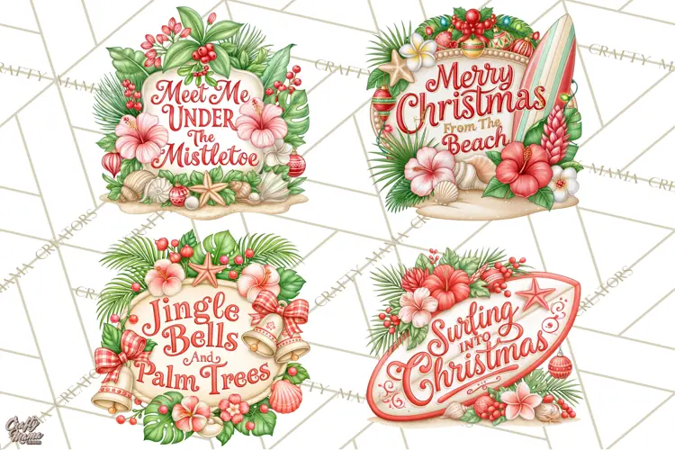Tropical Christmas Beach Signs PNG, Christmas Quotes, Beach