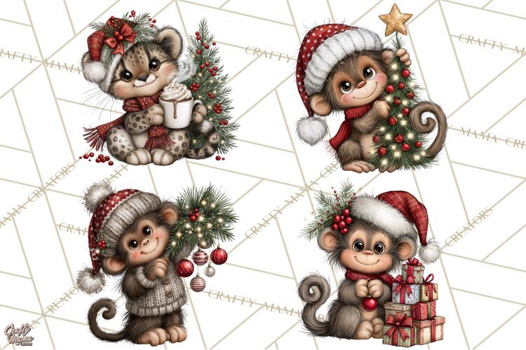 Jungle Christmas Clipart, Christmas Jungle Animals PNG example image 1