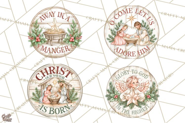 Religious Christmas Nativity Round Sign Clipart PNG example image 1