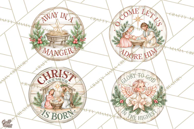 Religious Christmas Nativity Round Sign Clipart PNG