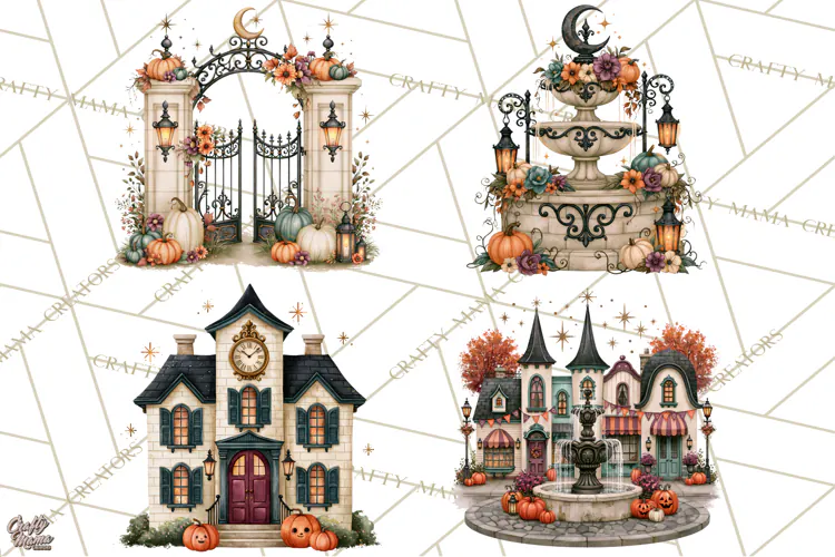 Vintage Halloween Places PNG, Halloween Magic Clipart