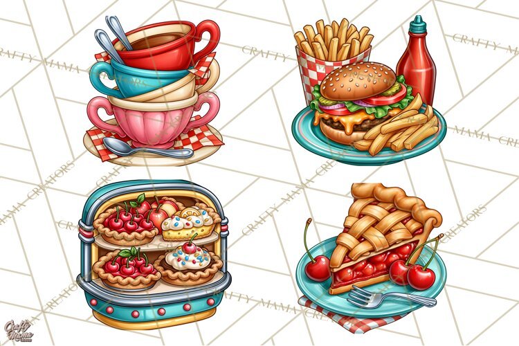 Retro Diner Clipart PNG 1950s Vintage Food Jukebox example image 1