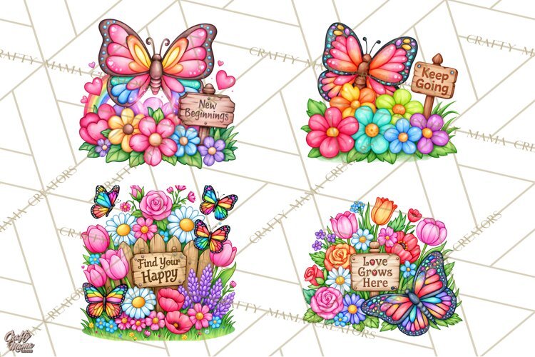 Colorful Butterfly Inspirational Clipart PNG, Floral Png example image 1