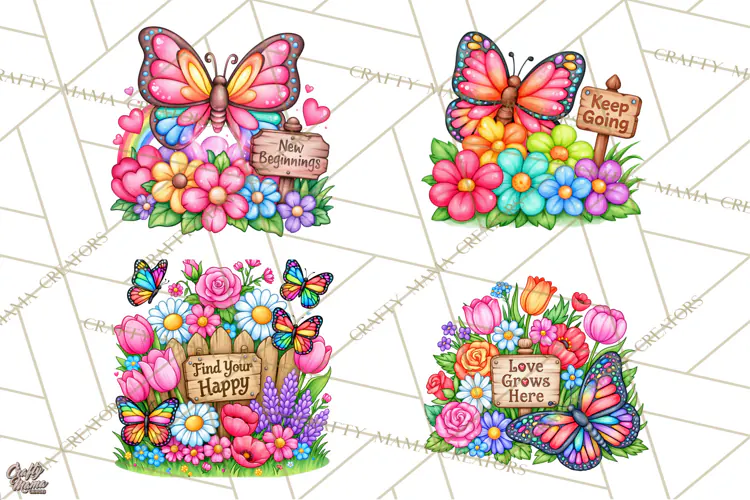 Colorful Butterfly Inspirational Clipart PNG, Floral Png