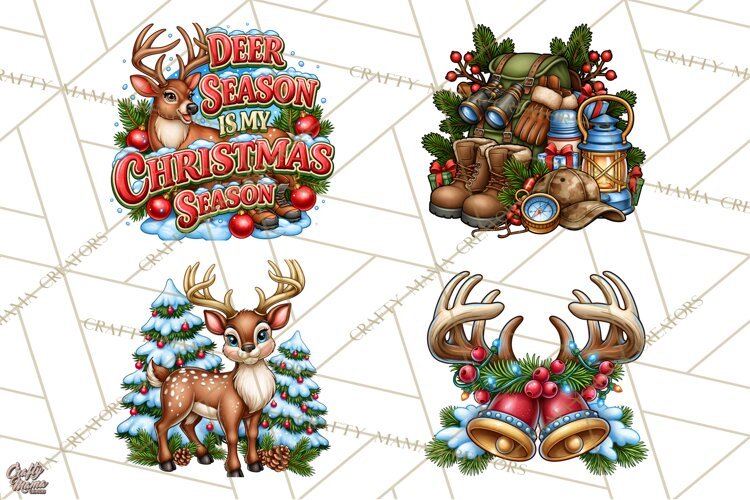 Christmas Hunting Clipart Santa Deer PNG example image 1
