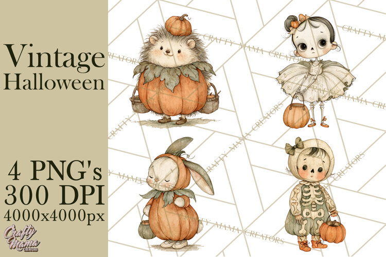 Retro Halloween Characters PNG Clipart, Vintage Halloween example image 1