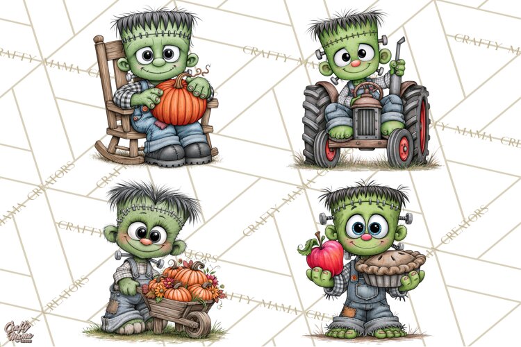 Halloween Farmhouse Monsters Clipart, Cute Halloween Farm example image 1