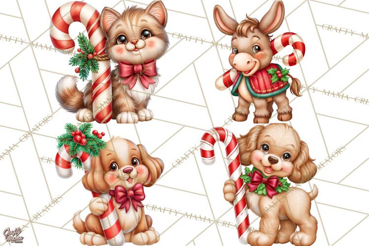 Candy Cane Lane Vintage Christmas Characters Clipart example image 1