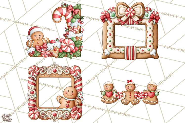 Downtown Gingerbread Town Christmas Frames PNG
