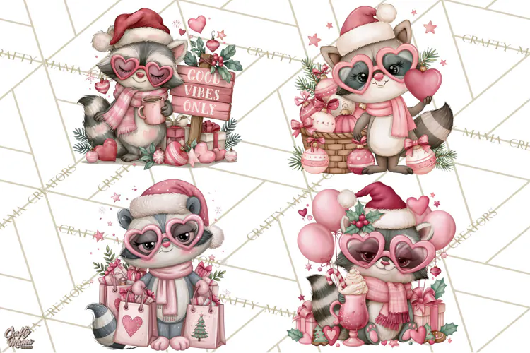 Funny Christmas Raccoon Clipart, Sassy Holiday PNG Design