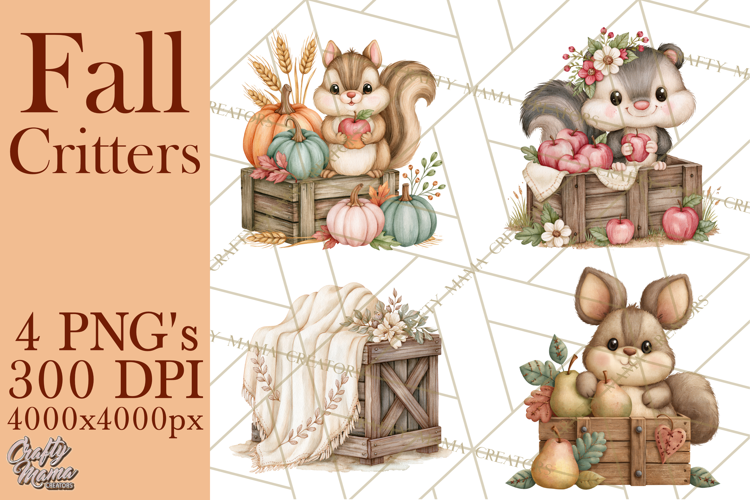 Cottagecore Fall Critters Clipart PNG