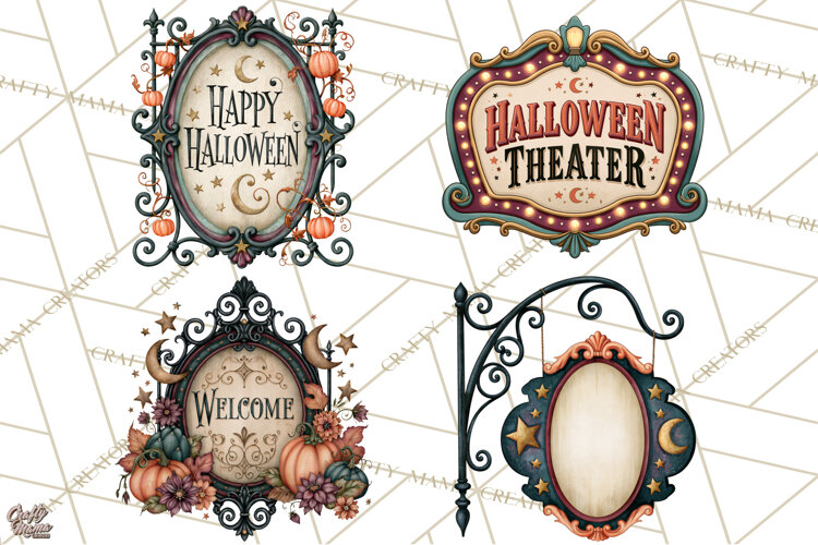 Vintage Halloween Signs PNG, Vintage Halloween Magic Clipart example image 1