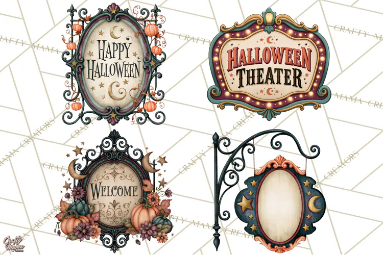 Vintage Halloween Signs PNG, Vintage Halloween Magic Clipart