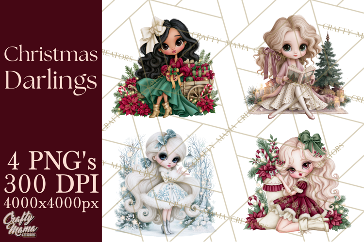 Whimsical Christmas Girls PNG Clipart, Holiday Characters