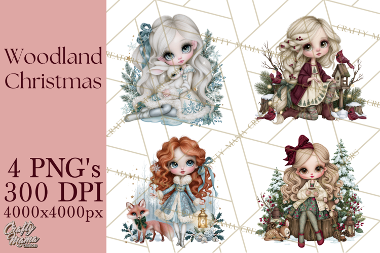 Christmas Woodland Girls PNG Clipart, Holiday Characters