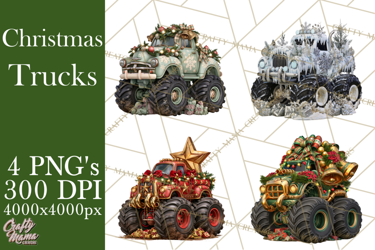 Christmas Monster Truck Clipart PNG