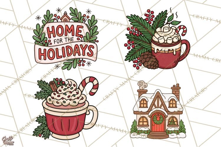 Cozy Christmas Clipart PNG, Cute Holiday Christmas Designs example image 1
