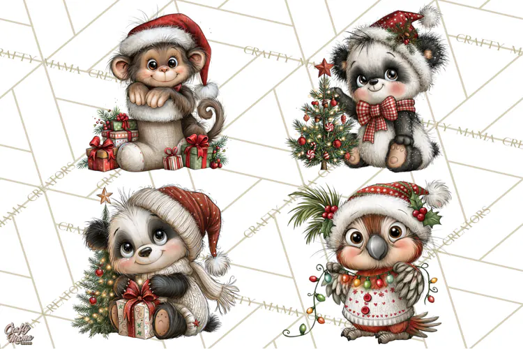 Jungle Christmas Clipart, Christmas Jungle Animals PNG