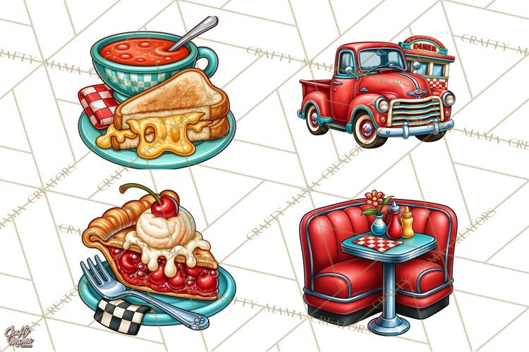 Retro Diner Clipart PNG 1950s Vintage Food Jukebox example image 1
