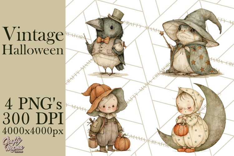 Retro Halloween Characters PNG Clipart, Vintage Halloween