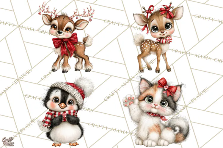 Peppermint Pals Christmas Animal Clipart PNG, Cute Candy