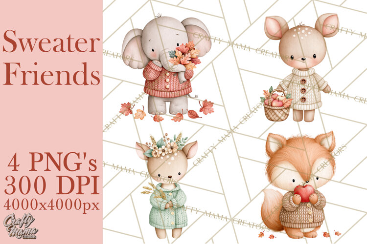 Cozy Fall Animals Clipart PNG, Fall Sweater Friends example image 1