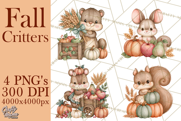Cottagecore Fall Critters Clipart PNG