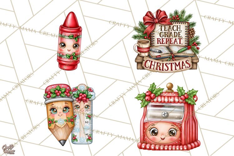 Christmas School Supplies & Teacher Clipart example image 1