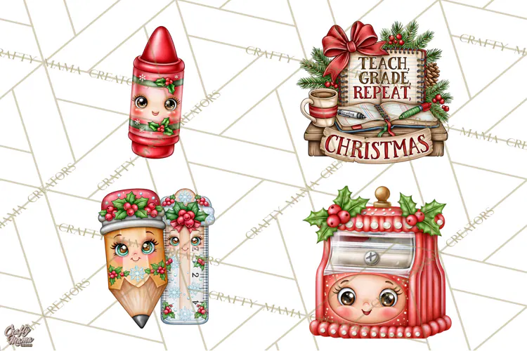 Christmas School Supplies & Teacher Clipart