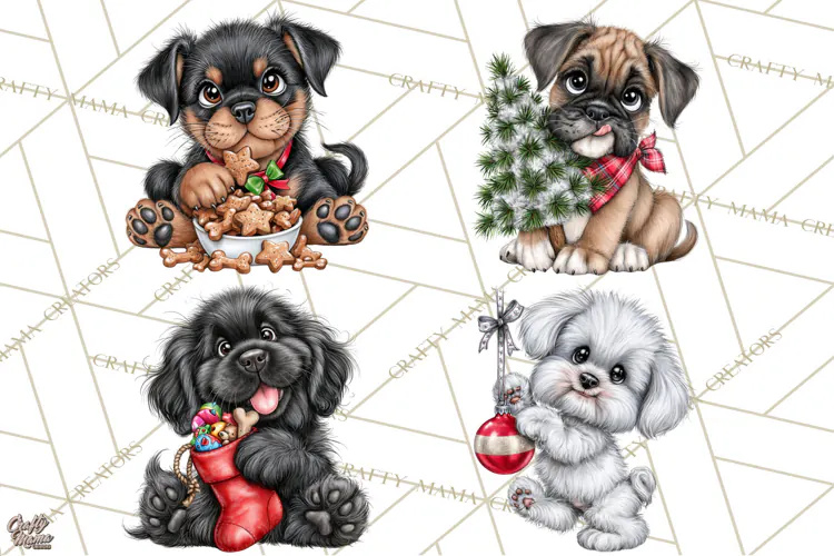 Christmas Dog Clipart PNG, Funny Christmas Puppies