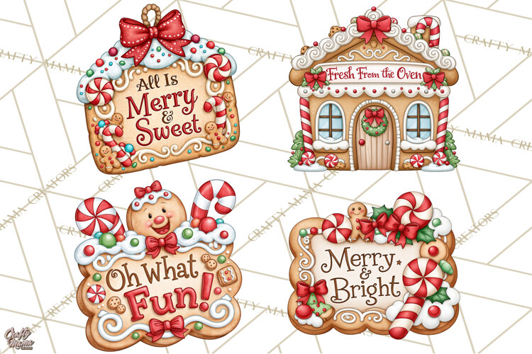 Gingerbread Christmas Signs PNG, Cute Christmas Sayings example image 1