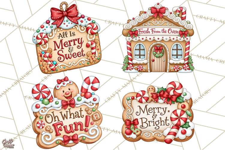 Gingerbread Christmas Signs PNG, Cute Christmas Sayings
