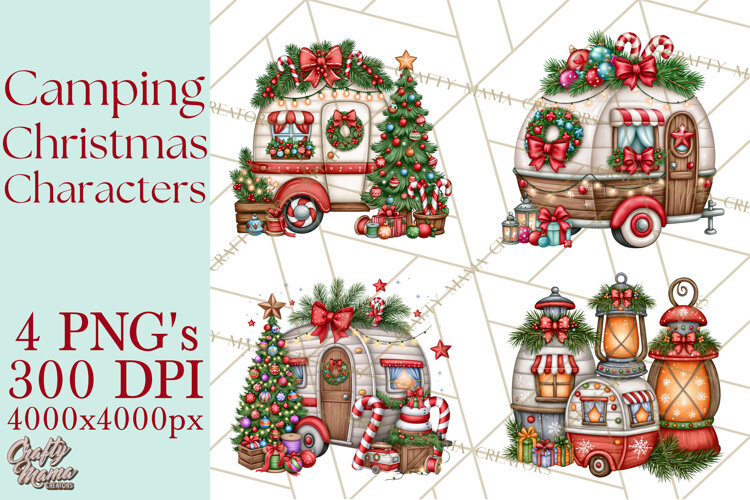 Christmas Camper Clipart PNG Whimsical Holiday example image 1