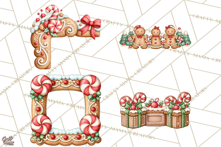 Downtown Gingerbread Town Christmas Frames PNG