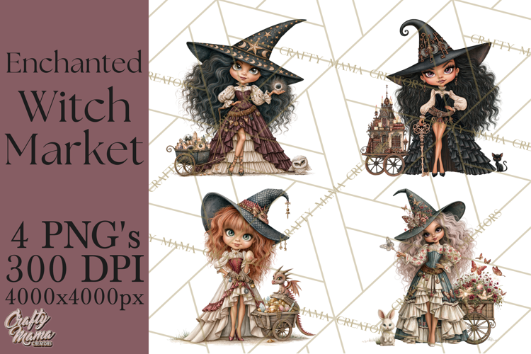 Enchanted Witch Market PNG Watercolor Clipart