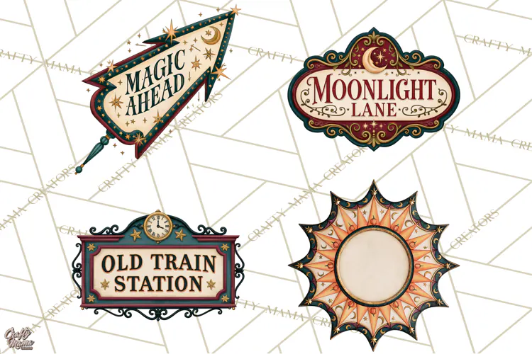 Vintage Halloween Signs PNG, Vintage Halloween Magic Clipart