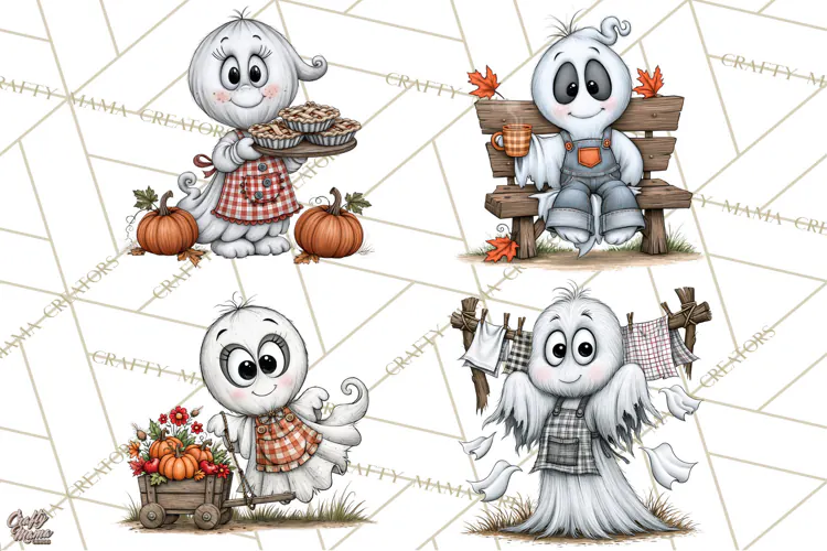 Halloween Farmhouse Monsters Clipart, Cute Halloween Farm