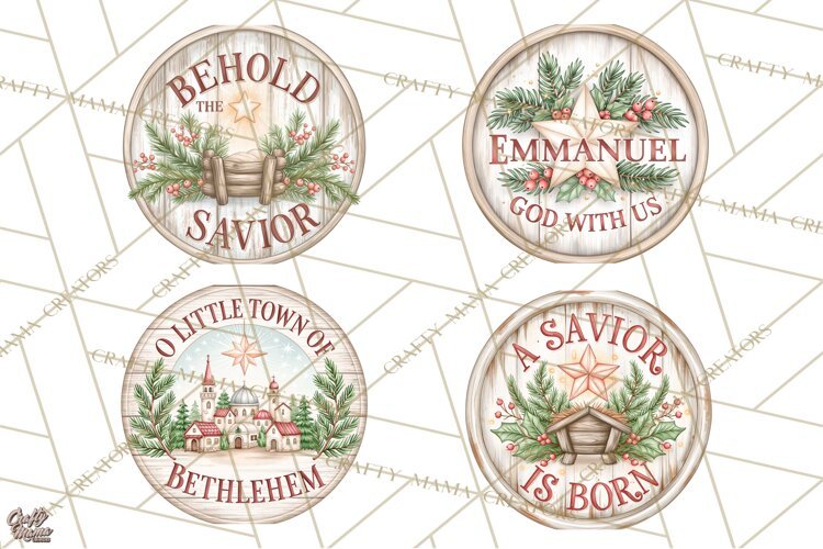 Religious Christmas Nativity Round Sign Clipart PNG example image 1