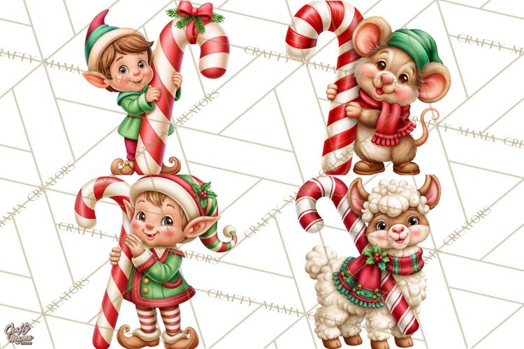 Candy Cane Lane Vintage Christmas Characters Clipart example image 1