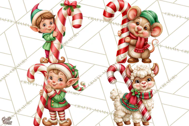 Candy Cane Lane Vintage Christmas Characters Clipart