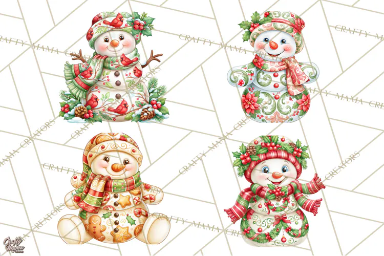 Patterned Snowman Christmas Clipart PNG