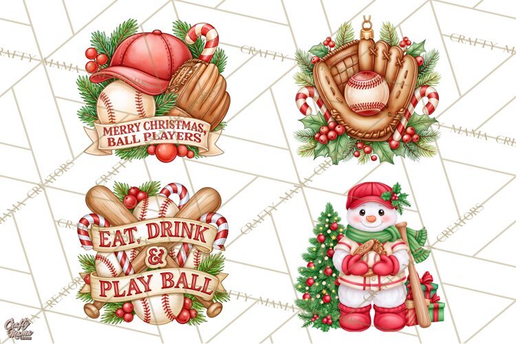 Christmas Baseball Clipart PNG example image 1