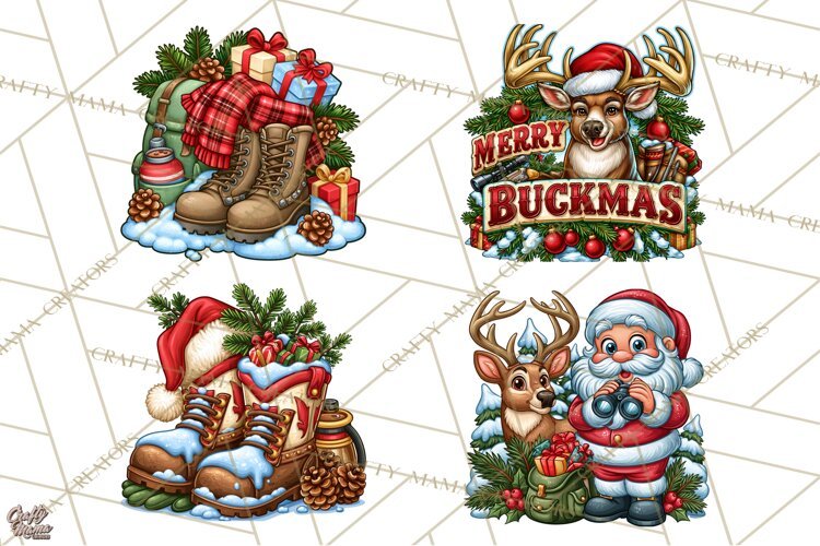 Christmas Hunting Clipart Santa Deer PNG example image 1