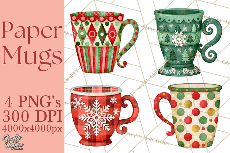 Patterned Christmas Coffee Mug Clipart PNG, Cozy Drinks