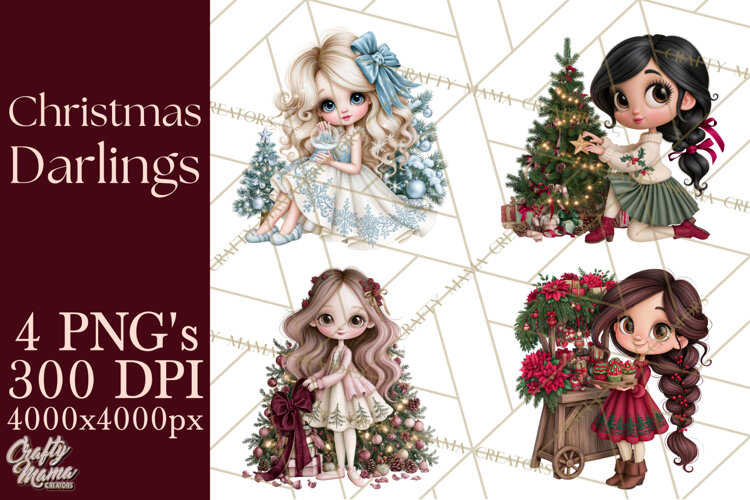 Whimsical Christmas Girls PNG Clipart, Holiday Characters example image 1